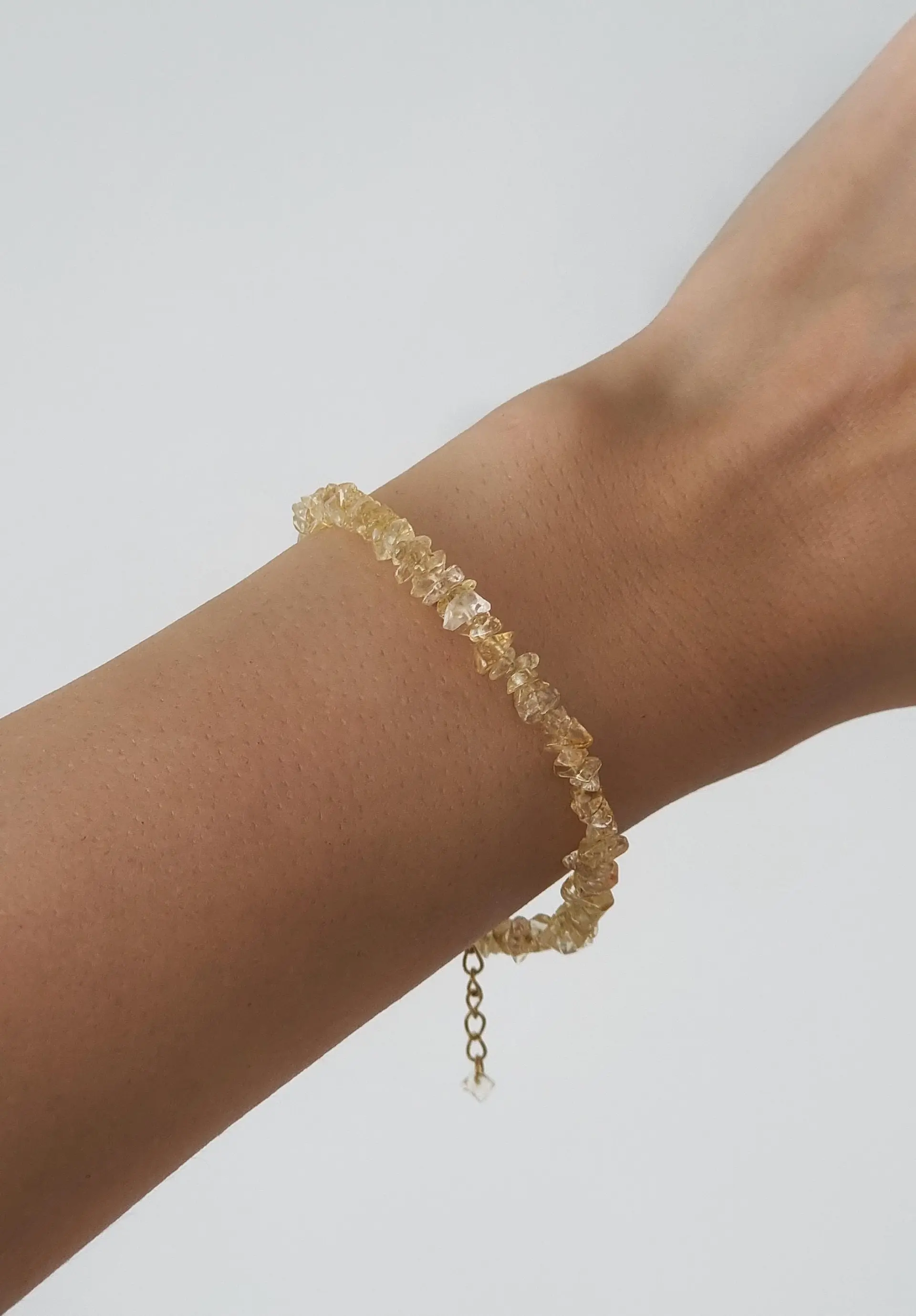 Semi-precious citrine stone, lemon yellow/light yellow bracelet with gold-plated stainless steel clasp, stainless steel fashion statement