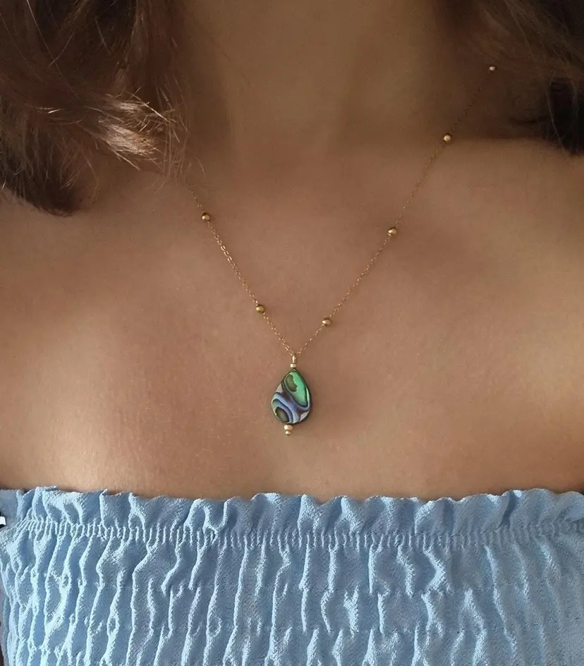 Stainless steel ball chain with abalone shell pendant, waterproof, summer beachstyle
