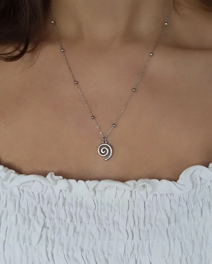 Summery swirl spiral stainless steel pendant necklace ball chain waterproof beachstyle