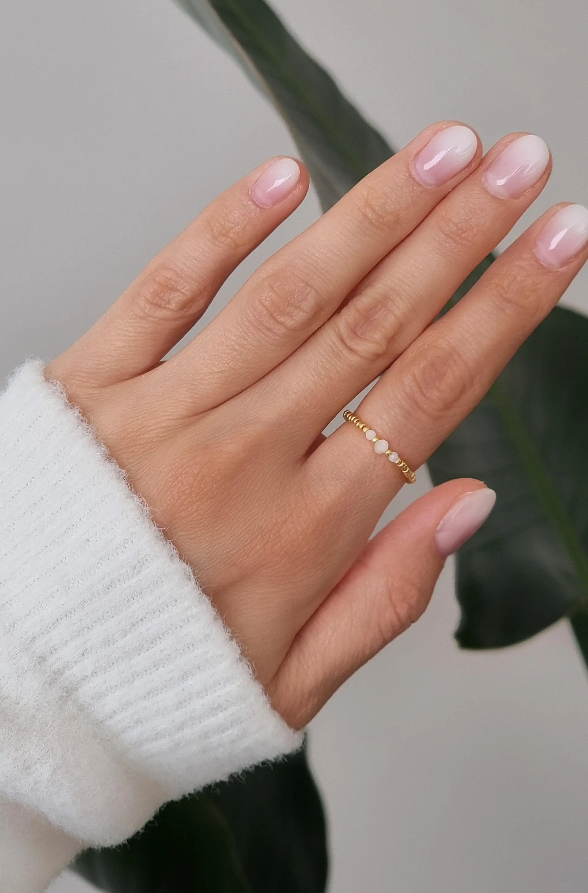 Delicate moonstone elastic beaded ring with gold-plated Miyuki beads 1.5 mm