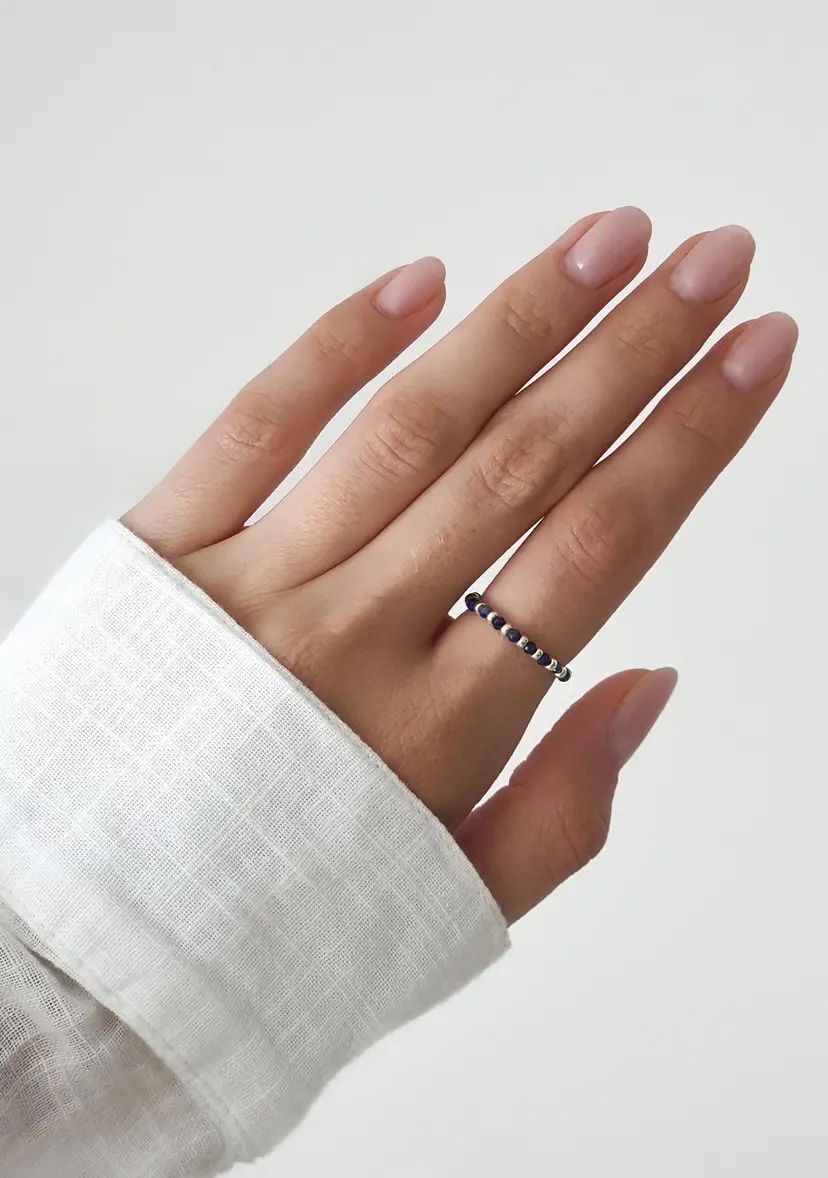 Delicate pearl ring with lapis lazuli semi-precious stone and silver-plated or gold-plated Miyuki beads - a perfect gift for a girlfriend or mother.