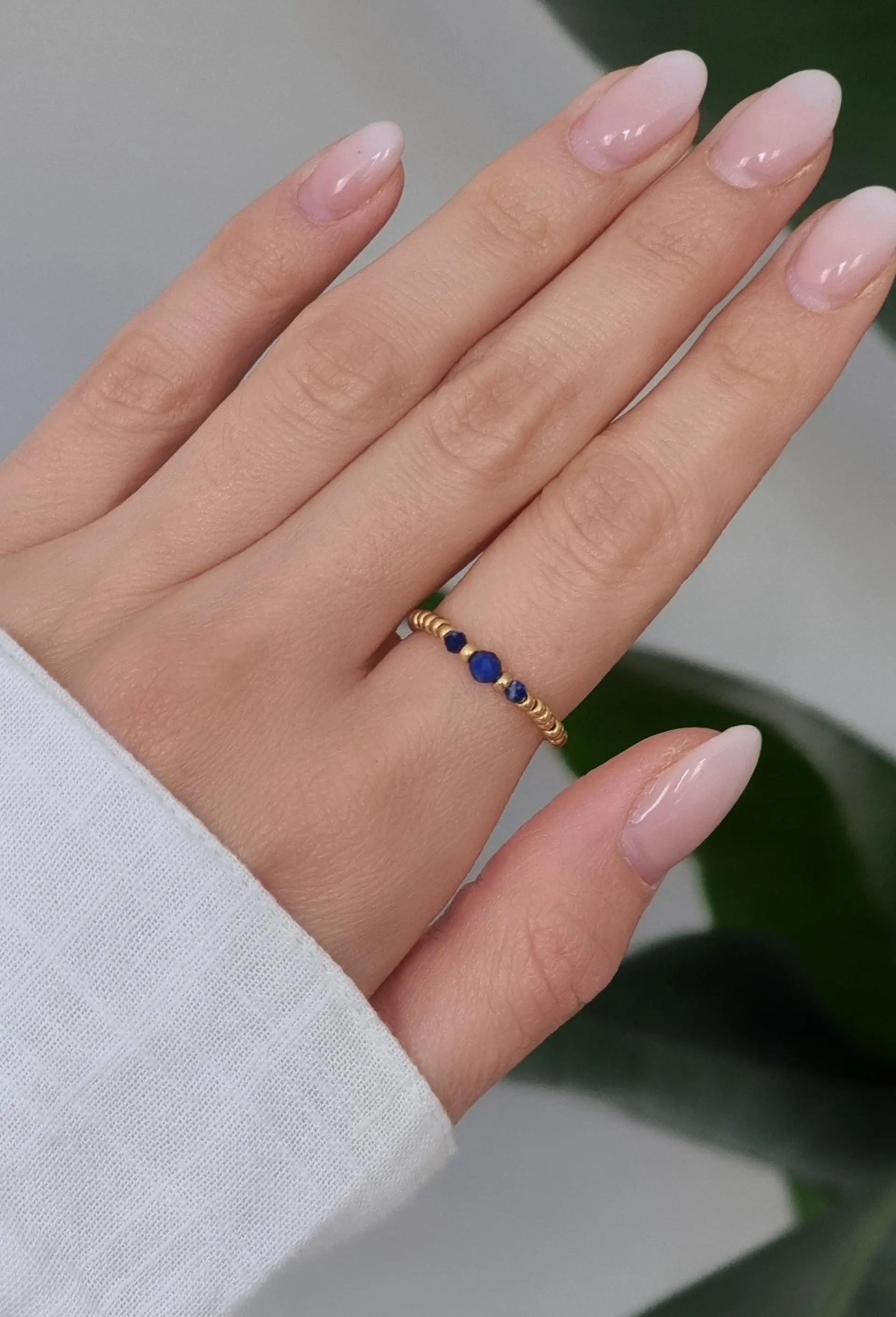 Lapis lazuli pearl ring with gold-plated Miyuki beads, elastic, waterproof